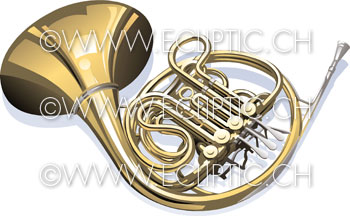French horn Conn 10D geyer wrap Waldhorn trompa cor corno classical music musical brass instrument vector royalty free stock illustration
