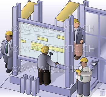 constructing building house tools working workers build frame programming environment visual code RAD rapid application development legacy integration business modelation unified modelling language object vector drawing stock illustration