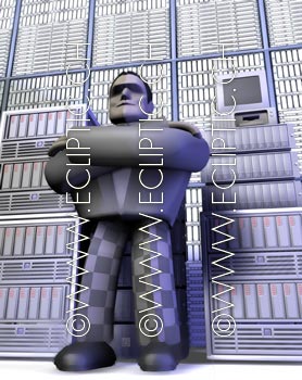 Guard protecting enterprise storage servers from hackers 3D rendering