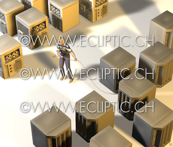 System plattforms connecting connection enterprise SAN HDS NAS storage network cables sharing man pulling 3D rendering vector drawing stock illustration