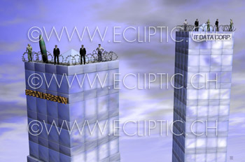 arming defense IT security business building enterprise agents soldiers weapons 3D rendering vector drawing stock illustration